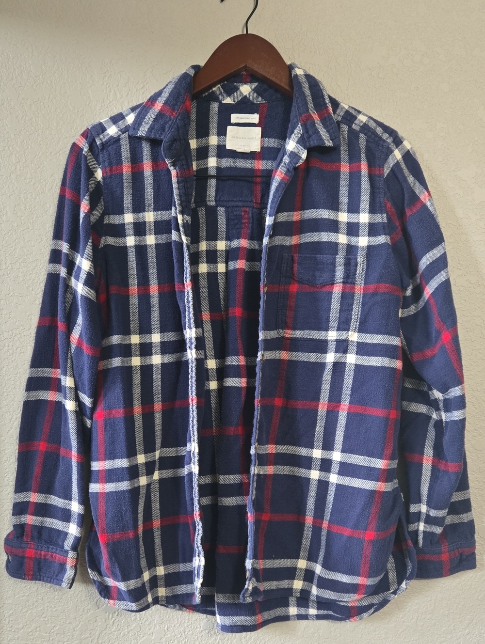 American Eagle Navy, Red & Cream/white Plaid Flannel